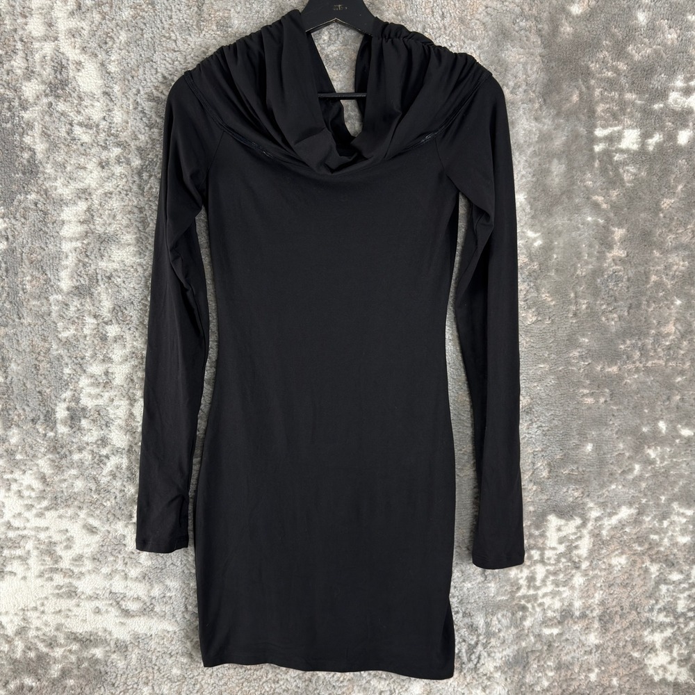 New H&M Divided Size S Cowl Neck Bodycon Mini Dress Black Long Sleeve Women